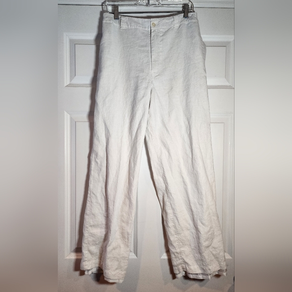 Coldwater Creek White Linen Pants With Polyester Lining Size 12 - Picture 1 of 5